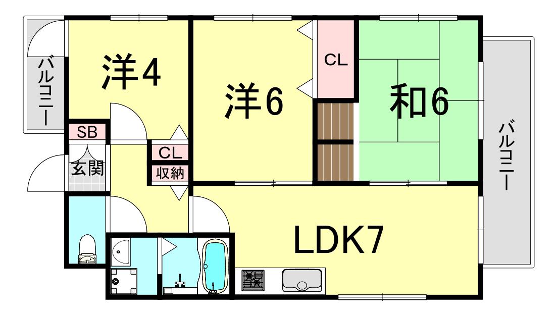 ハイツべルビュウ(3LDK/4階)の間取り写真