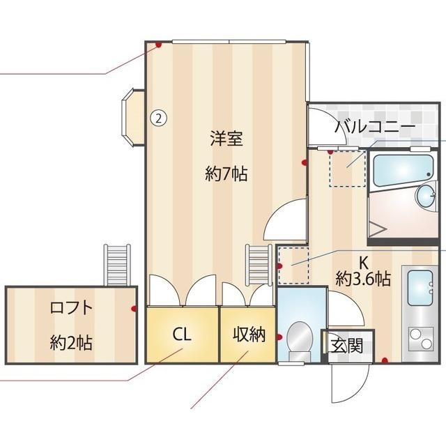 グリュック箱崎(1K/2階)の間取り写真