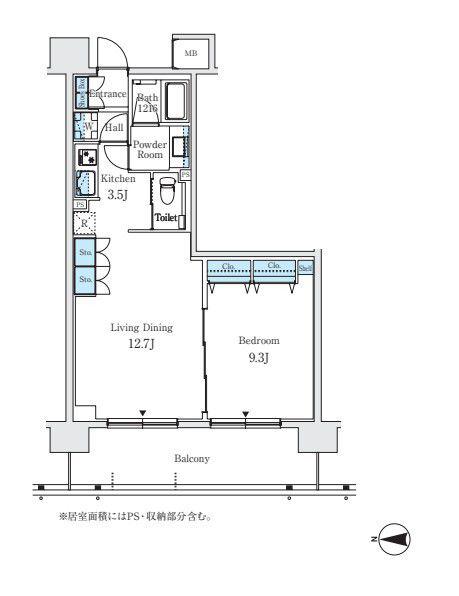 パークアクシス四谷ステージ(1LDK/7階)の間取り写真