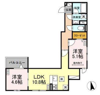 セレスティア前野町(2LDK/1階)の間取り写真