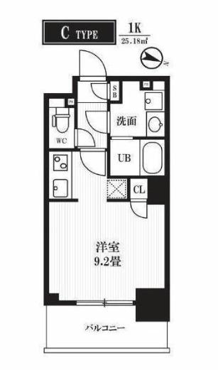ピークス神田(1K/4階)の間取り写真