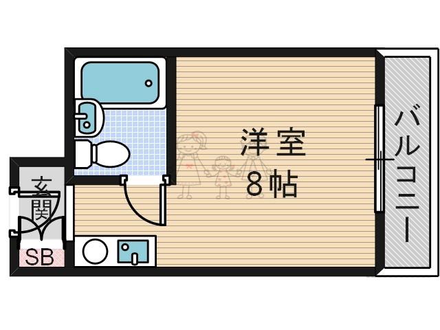 万代東シティーコーポ(ワンルーム/2階)の間取り写真