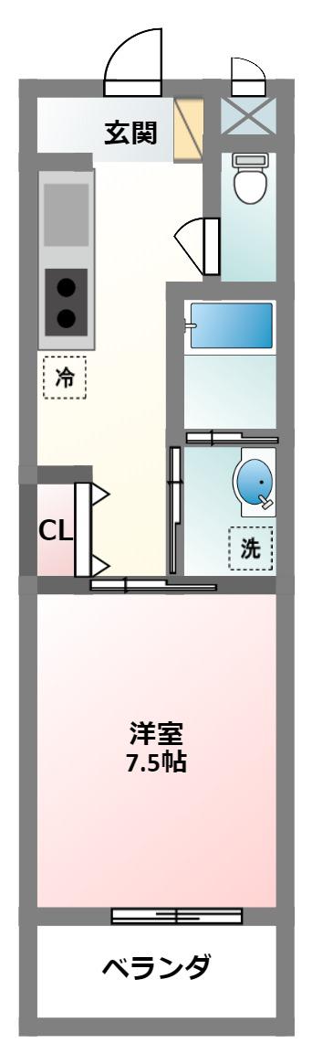 FF マンション フォルティッシモ(1K/4階)の間取り写真