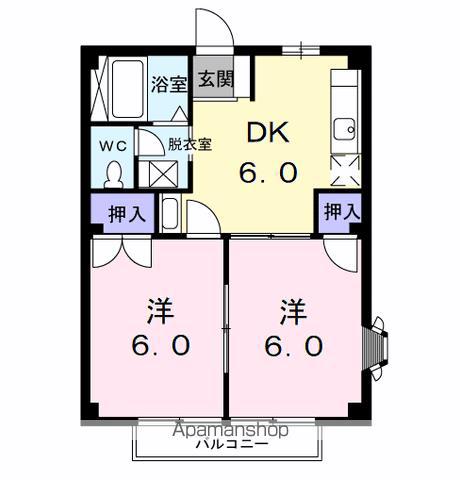 旭ハウス(2DK/2階)の間取り写真