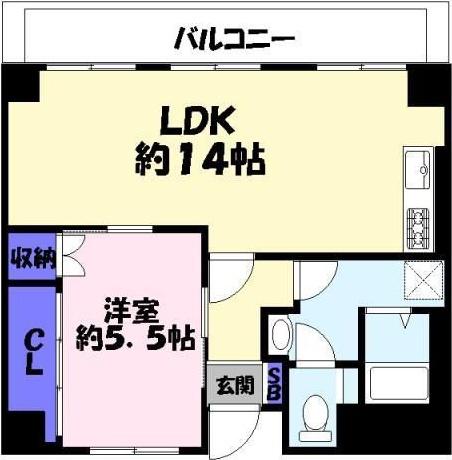 シャトー三和Ⅲ号館(1LDK/6階)の間取り写真