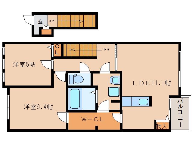エスポワールA・B(2LDK/2階)の間取り写真