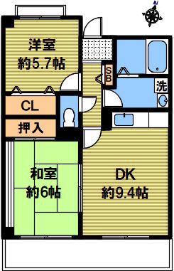 ル・シャンテ六甲(2DK/2階)の間取り写真