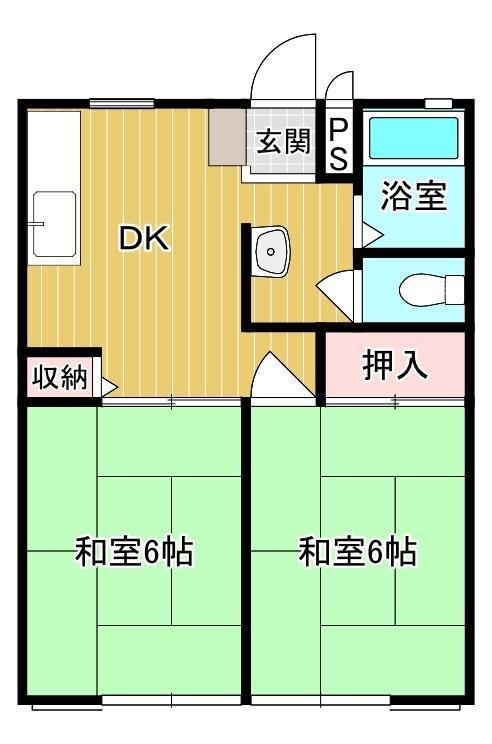 ベルハウス A棟(2DK/1階)の間取り写真