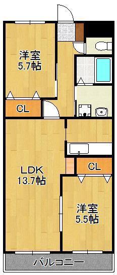 BISCOTTI(2LDK/2階)の間取り写真
