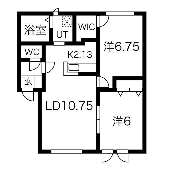 ヒルトップ銭函(2LDK/2階)の間取り写真