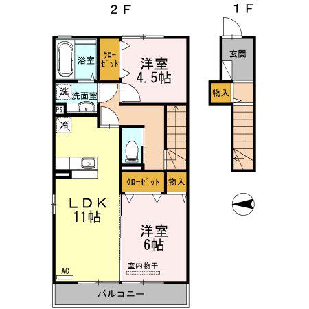 カトレア(2LDK/2階)の間取り写真