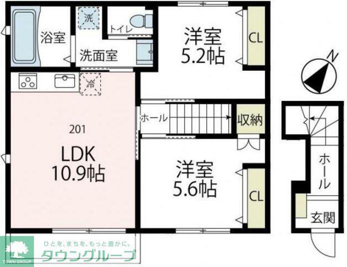 シー ウィンド 鵠沼(2LDK/2階)の間取り写真