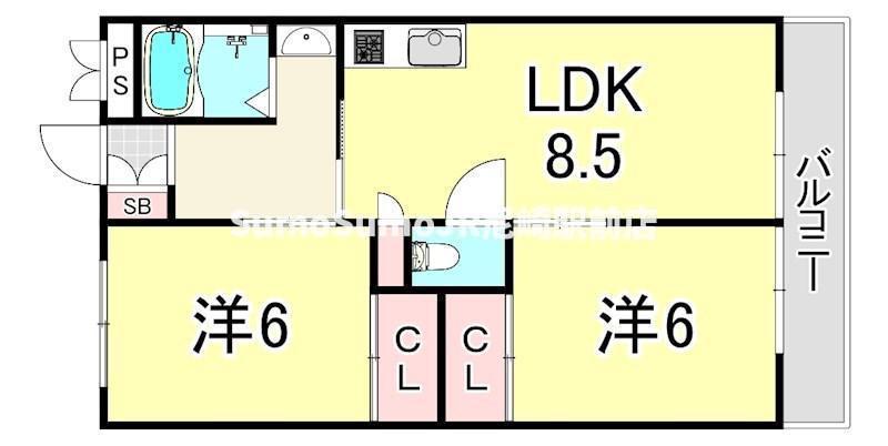 グランツ武庫川(2LDK/2階)の間取り写真