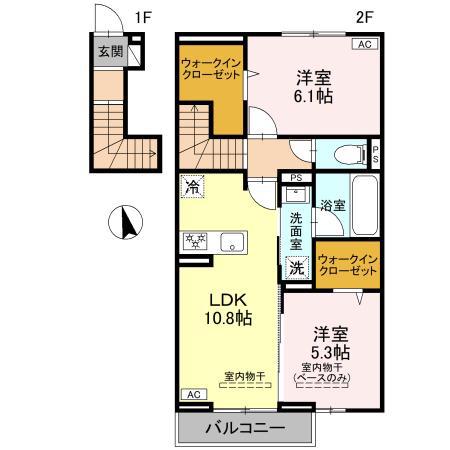 エミグランド D203(2LDK/2階)の間取り写真
