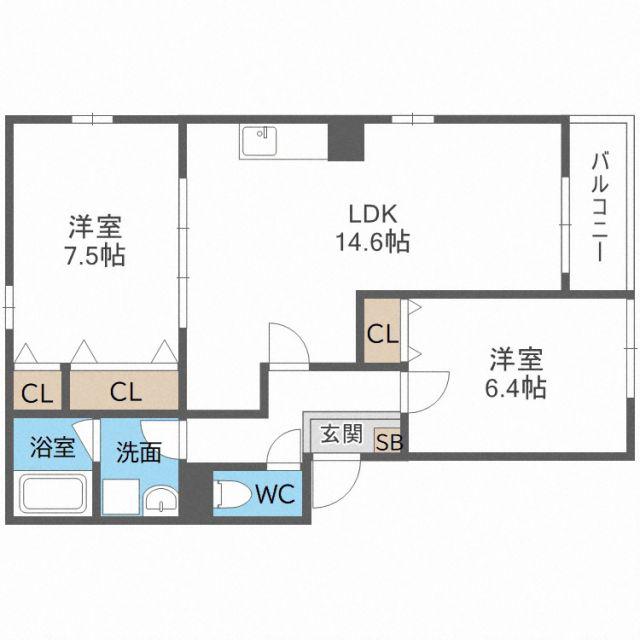 グラツィア堺(2LDK/2階)の間取り写真