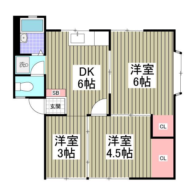 サン若松2号館(3DK/1階)の間取り写真