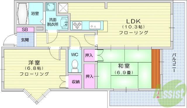 グラン・ヴェルディ(2LDK/9階)の間取り写真