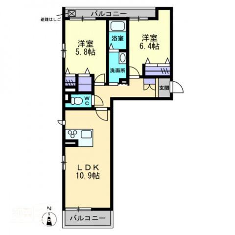 シャーメゾンES(2LDK/3階)の間取り写真