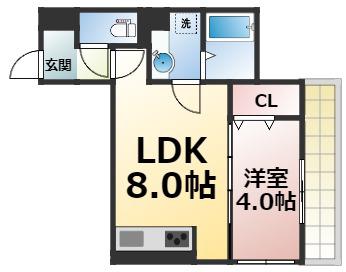 フェリオ桃谷(1LDK/2階)の間取り写真