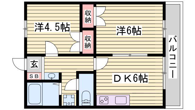 ウイングメゾン(2DK/2階)の間取り写真