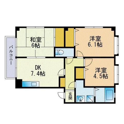 フォブール原田A(3DK/2階)の間取り写真