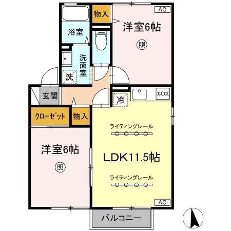 セジュールすみれB棟(2LDK/2階)の間取り写真
