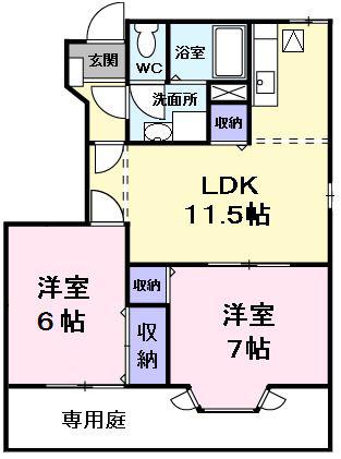 マウンテンキャスル1(2LDK/1階)の間取り写真