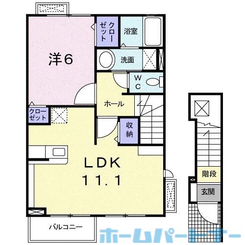 カリーノ・デフィー(1LDK/2階)の間取り写真
