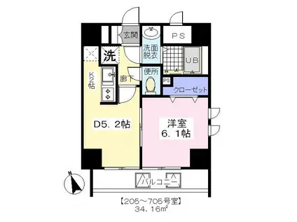 ベルコート(1DK/3階)の間取り写真