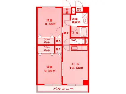 シティパル鴨居(2DK/3階)の間取り写真