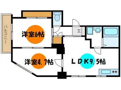 セシオン松江(2DK/4階)の間取り写真