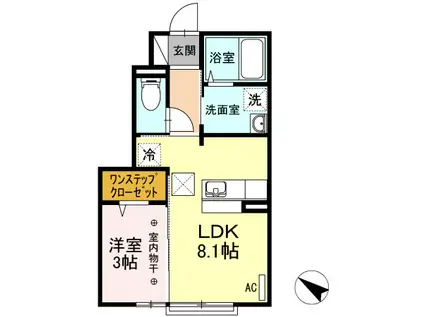 D-ROOM清水(1LDK/1階)の間取り写真