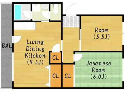 第2ハイツタカオ(2LDK/3階)の間取り写真