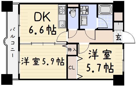 ニューシティアパートメンツ南小倉II(2DK/10階)の間取り写真