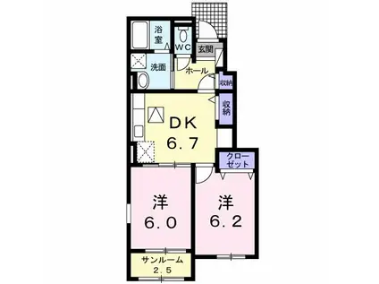 アヴニール II(2DK/1階)の間取り写真
