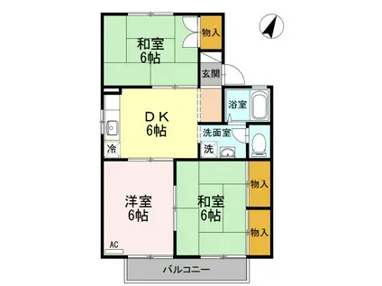 シーサイドハウス A棟(3DK/2階)の間取り写真