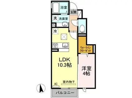 D-ROOMこがね(1LDK/1階)の間取り写真