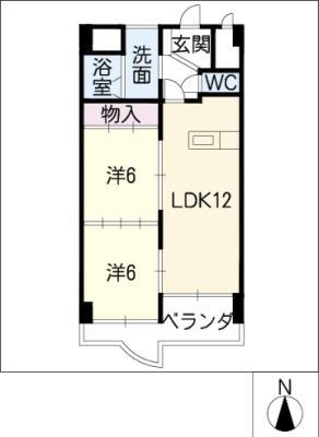 岡部ビレッジ(2LDK/5階)の間取り写真
