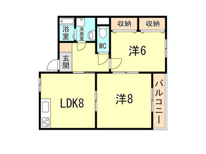 ハイフラット静徳(2LDK/3階)の間取り写真