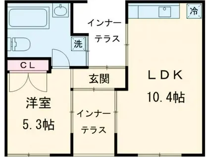 JR青梅線 拝島駅 徒歩8分 2階建 築19年(1LDK/2階)の間取り写真