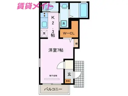 ラヴニール(1K/1階)の間取り写真