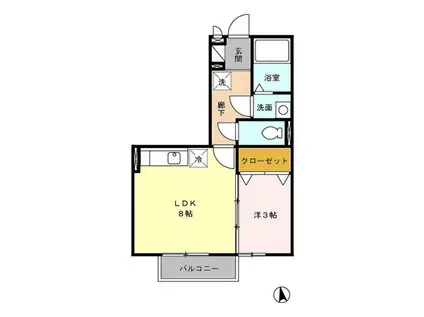 ドリームヒルズB(1LDK/1階)の間取り写真