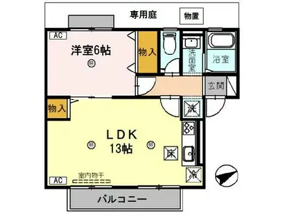 ピシックKⅡ(1LDK/1階)の間取り写真