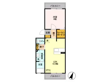 ジュヴァンセル B棟(1LDK/2階)の間取り写真