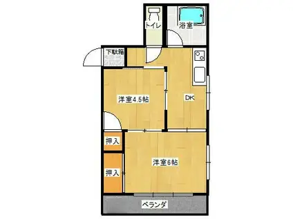 大幸ハイツ(2DK/6階)の間取り写真