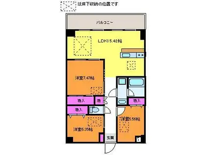 ルネスH笹口(3LDK/8階)の間取り写真