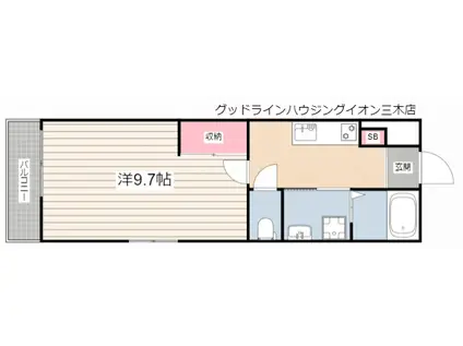 ポルテボヌール(1K/2階)の間取り写真