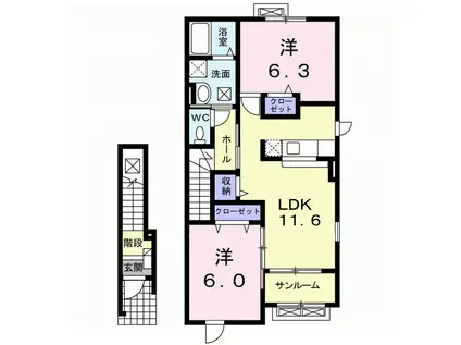 ボンヌ-ル・E・K II(2LDK/2階)の間取り写真