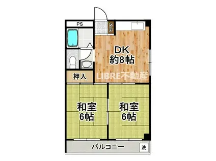 プレアール三軒家東(2DK/1階)の間取り写真