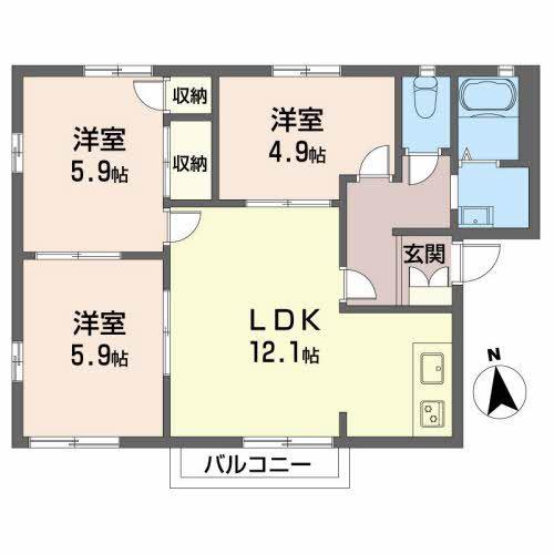 プランシェバラキA(3LDK/2階)の間取り写真